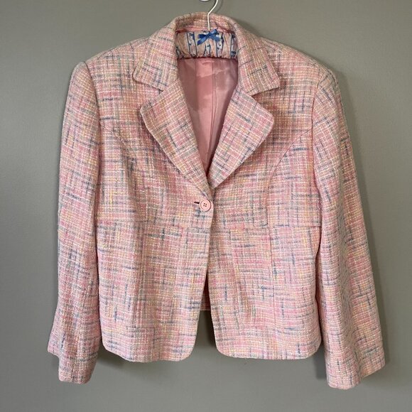 Y2K pink tweed skirt suit Set - Picture 3 of 10